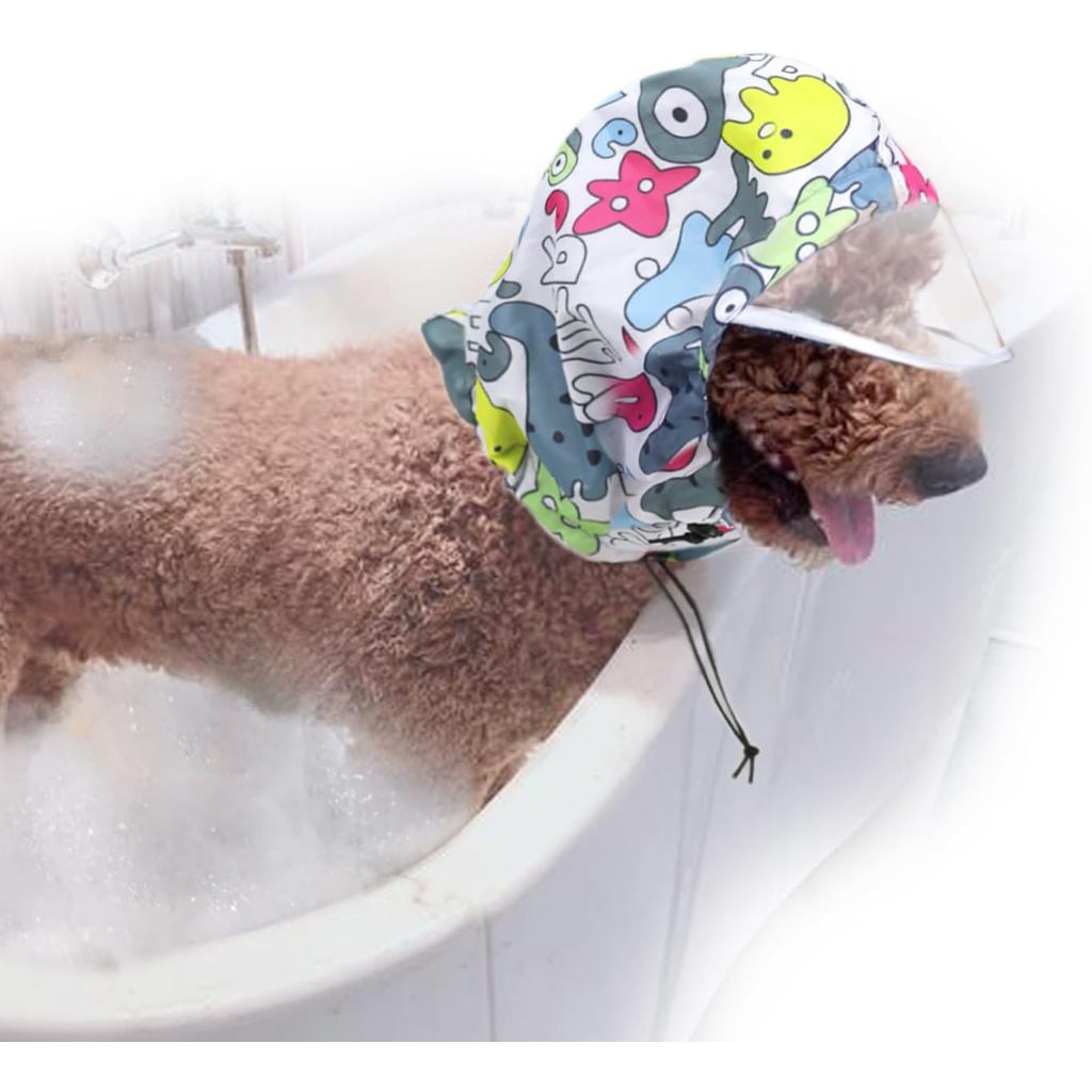 Touca de banho para cães com viseira, chapéu impermeável ajustável, protetores de orelha, proteção para os olhos e cabeç