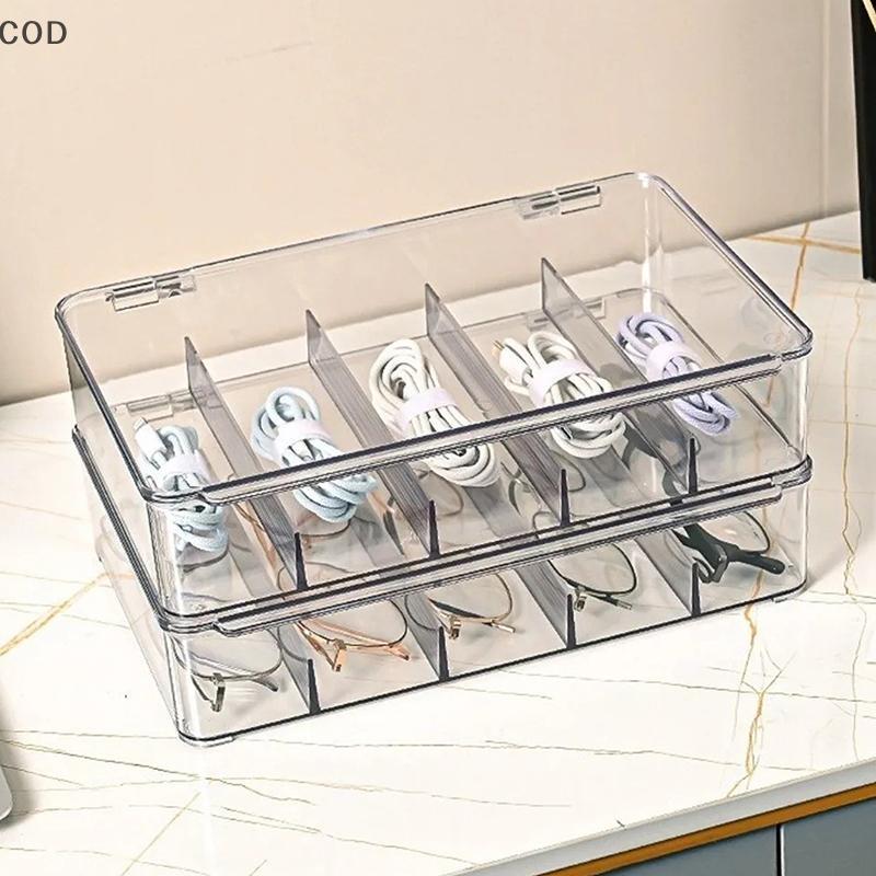 [YMC] Caixa De Armazenamento De Óculos Transparente Multifuncional , 5 Grades , Organizador De Sol Dividido , Recipiente