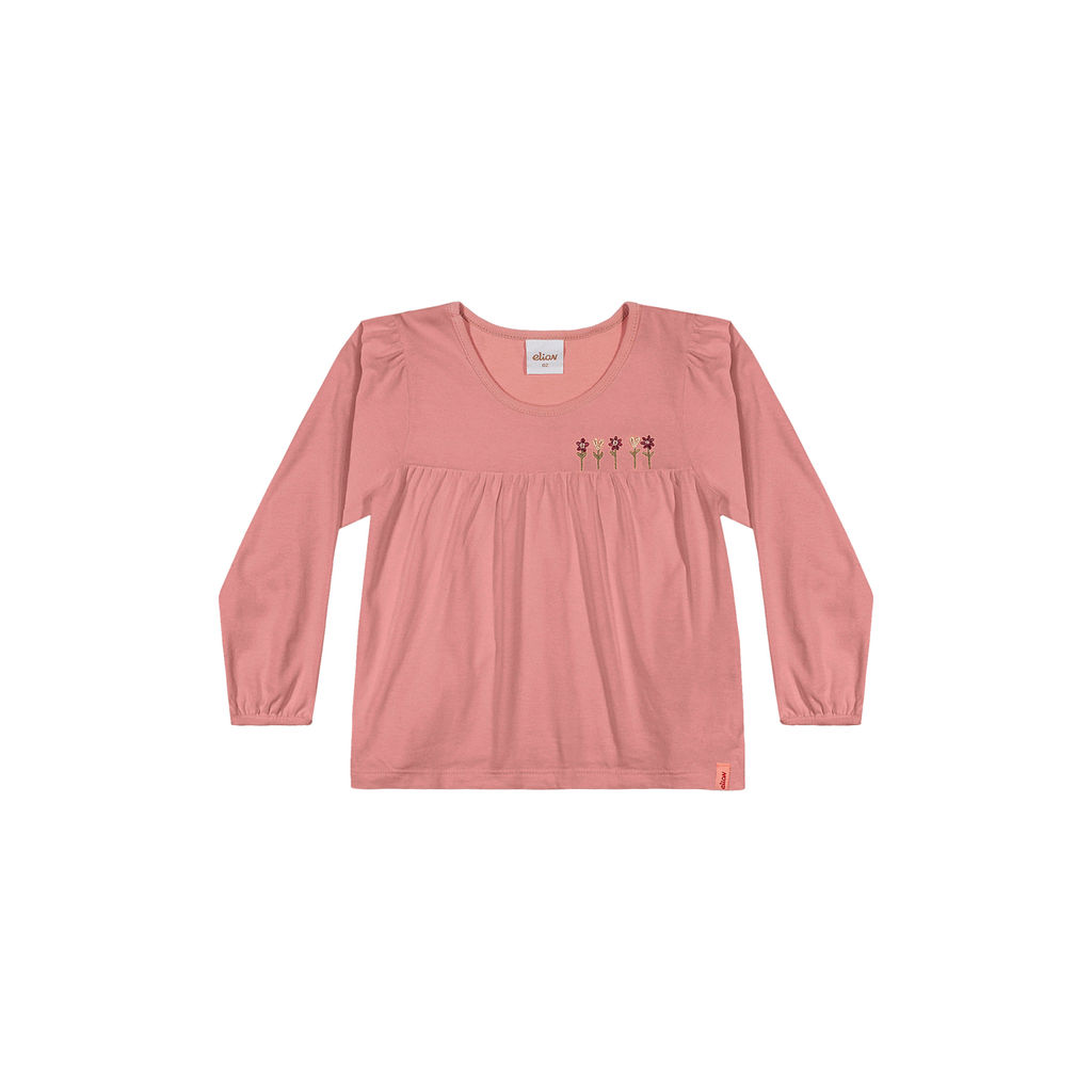 Blusa Longa Infantil Menina Bordada Floral Elian Rosa