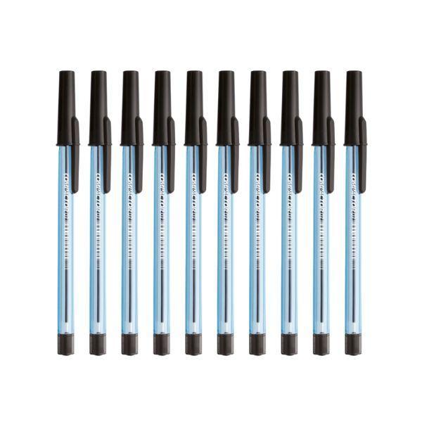 Kit 10 Canetas Esferográficas Compactor Preta - 0.7mm