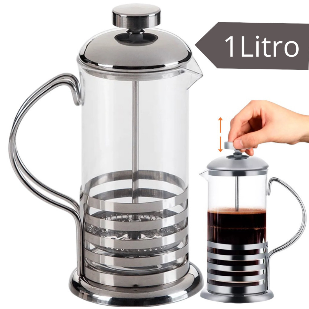 Cafeteira Prensa Francesa de Inox Vidro Cremeira para Café Leite Filtro de aço inoxidável removível