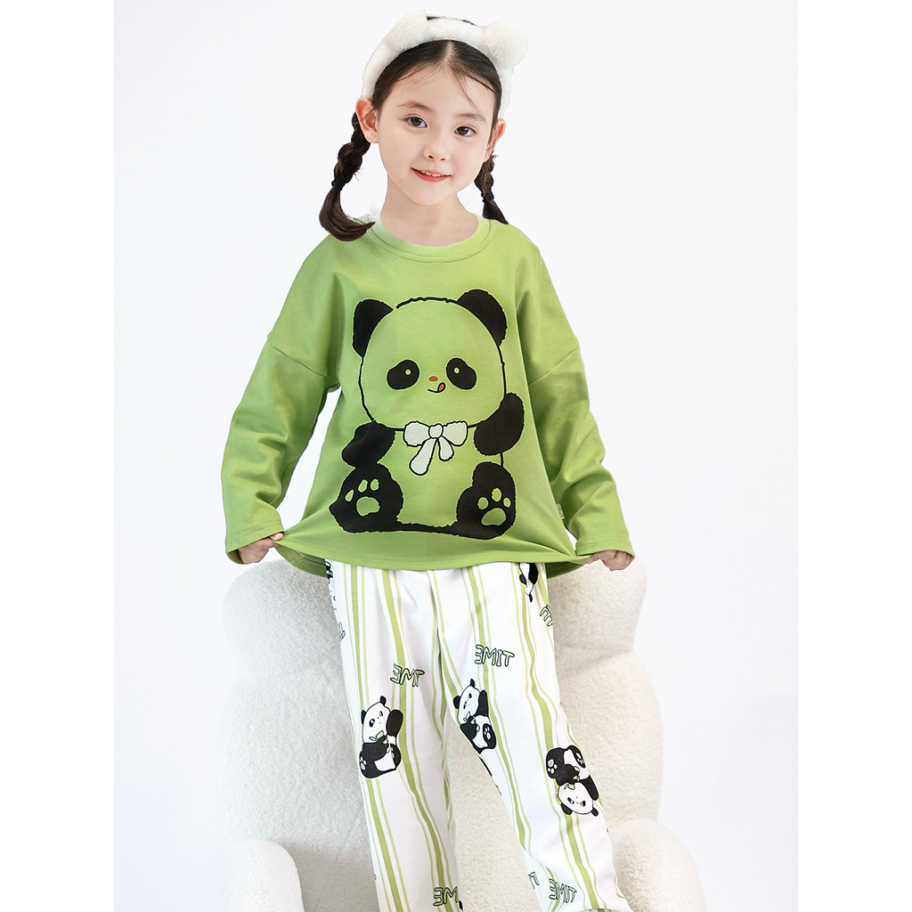 Crianças de manga comprida classe A pijamas Panda dos desenhos animados puro algodão primavera outono estilo fino Homewe