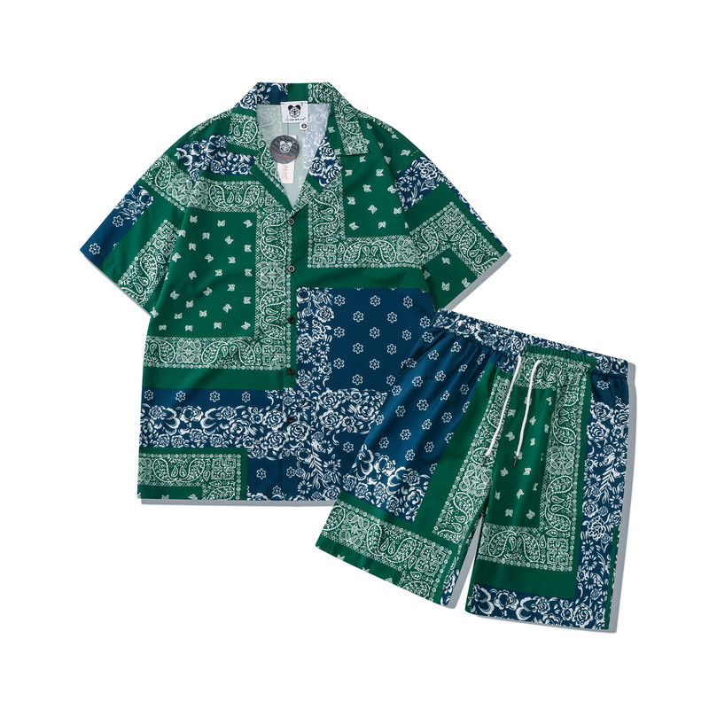 [Novo produto] Marca Fruit Flower Street Casual Set Impressão Digital Solta Camisa de Manga Curta Shorts Conjunto Mascul