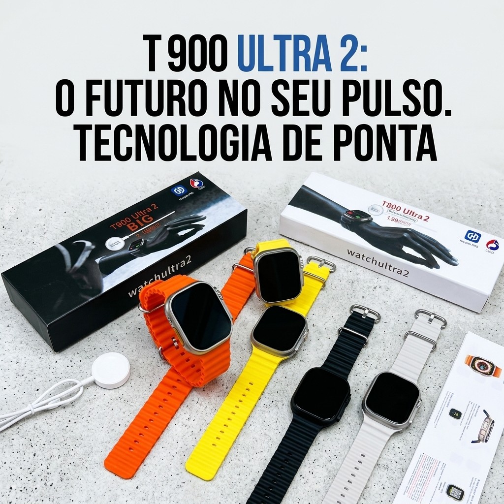 Smartwatch T900 Ultra 2 Relógio Inteligente 49mm Tela 2.19" Bluetooth Chamadas Carregamento Magnético Fitness