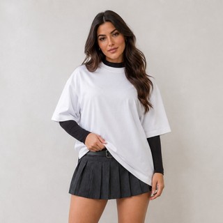 Camiseta Oversized Feminina Casual 100% Algodão Streetwear Moda Gringa Fenda Lateral Academia