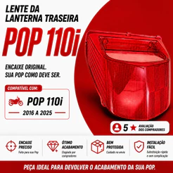 Lente Lanterna Traseira Honda Pop 110I 2016 Até 2026 Vermelha