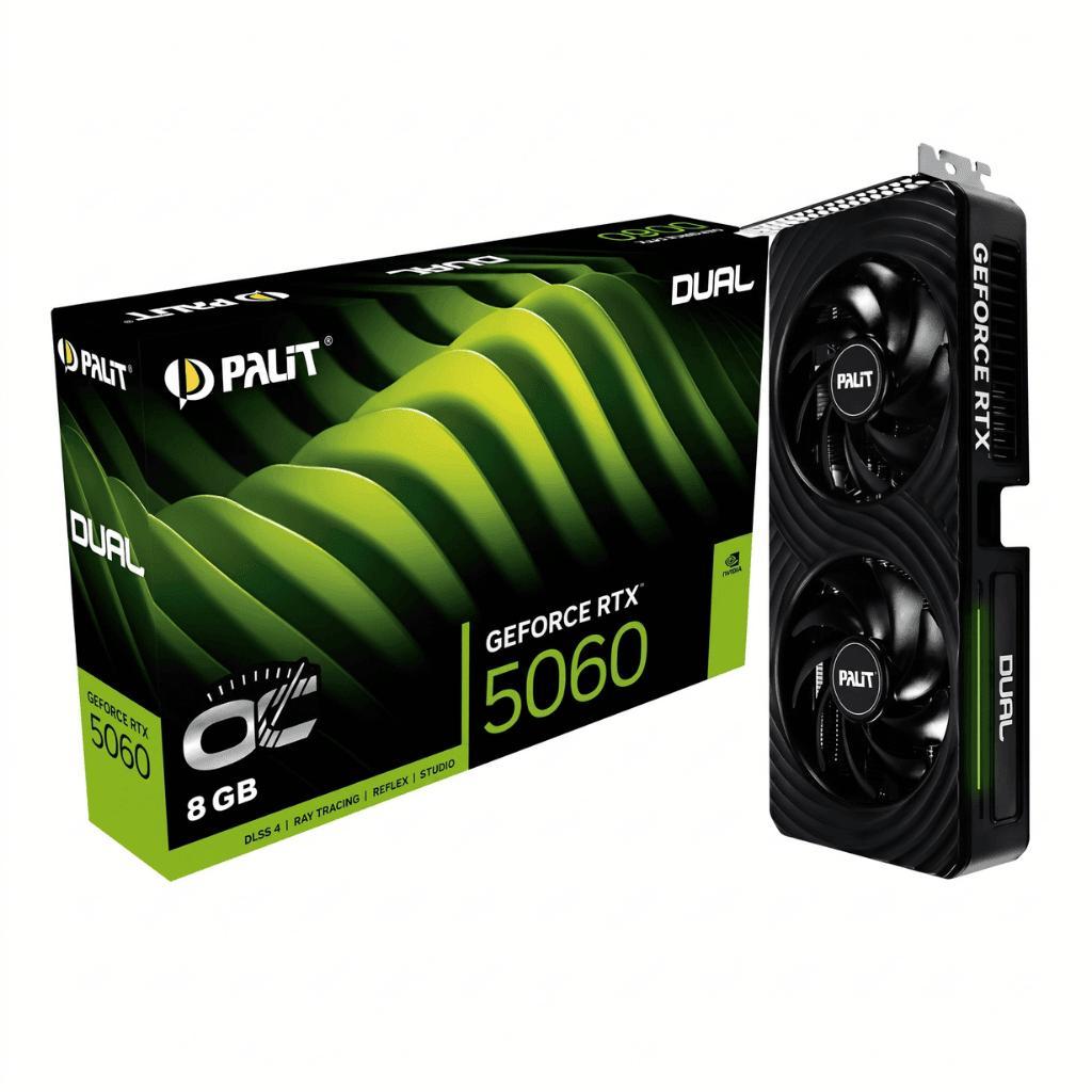 Placa de Vídeo Palit GeForce RTX 5060 Dual OC, 8GB, GDDR7, PCIe 5.0, ne75060s19p1-gb2063d