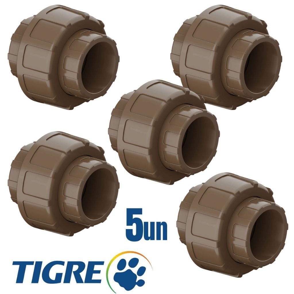 Kit 5 Un. União Soldável Tigre 50mm PVC 1,1/2" | Encanamento / Motobomba / Construção