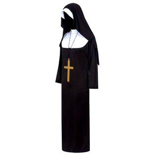 Fantasia de Freira para Halloween e Páscoa |   Vestido para Performance de Cosplay com Pingente de Cruz e Capuz, Gola Re