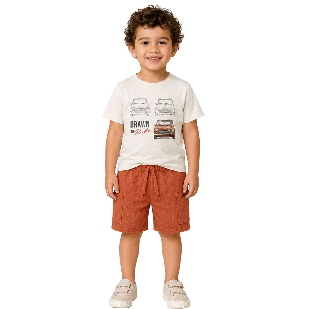 Conjunto Infantil Menino Milon Mescla Gelo Camiseta Estampada e Bermuda 2001793