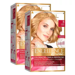 Kit 2 Tintura Creme Imédia Excellence L'oréal Louro Claro 8 Kit