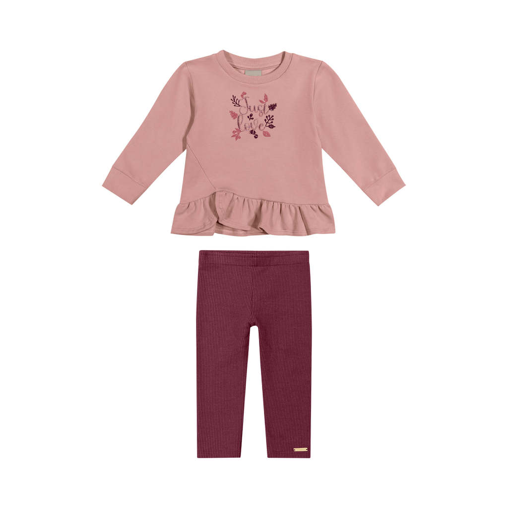 Conjunto Longo Bebê Menina Babados Colorittá Rosa