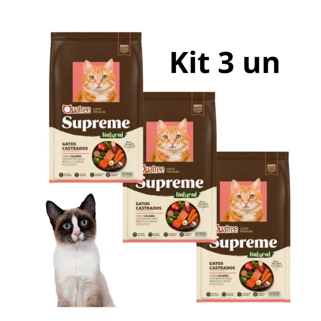 Kit Quatree Supreme  Gatos Castrados Salmão 1kg 3 Pacotes