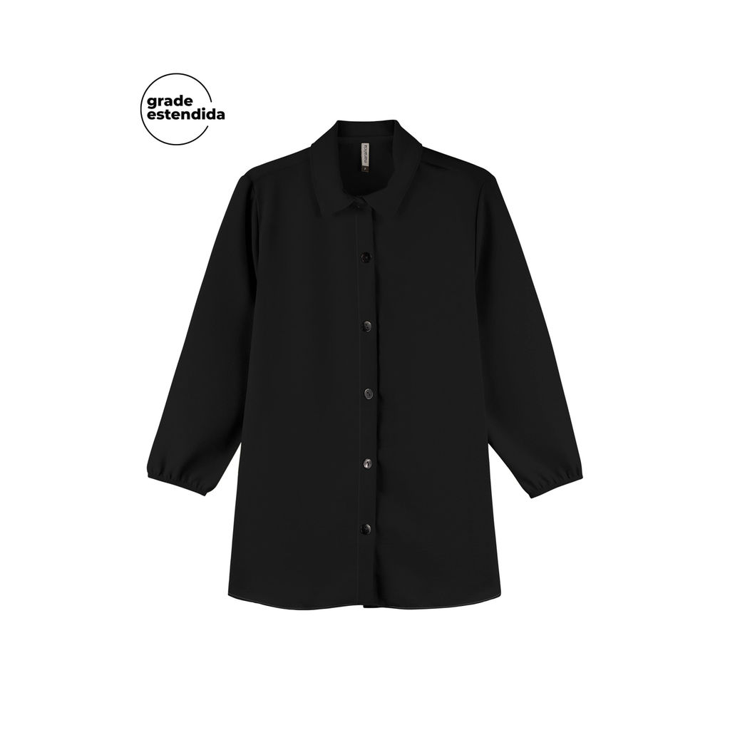 Camisa Feminina Alongada Manga Bufante Marialícia Preto