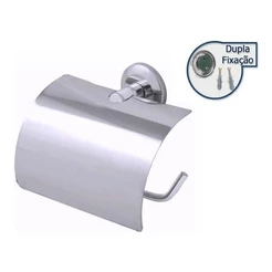 Porta Papel Higienico Parede Banheiro Com Tampa Inox Cromado Metal Fixacao Parafusos