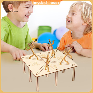 Set of 2 Bamboo Man Battle Toys with Weapon Accessories Rope-controlled Wooden Fighters for 2-4 Players Action Board Gam