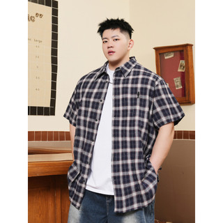 THE PANG Street Wear Plus Size Masculino Verão Gordo Solto Xadrez Camisa de Manga Curta Plus Gorda Camisa Plus Size Esti