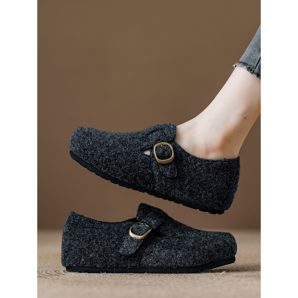 Sapatos Birkenstock de pelúcia cinza Super quente, sapatos femininos de pelúcia 2025, novo estilo, sapatos femininos de