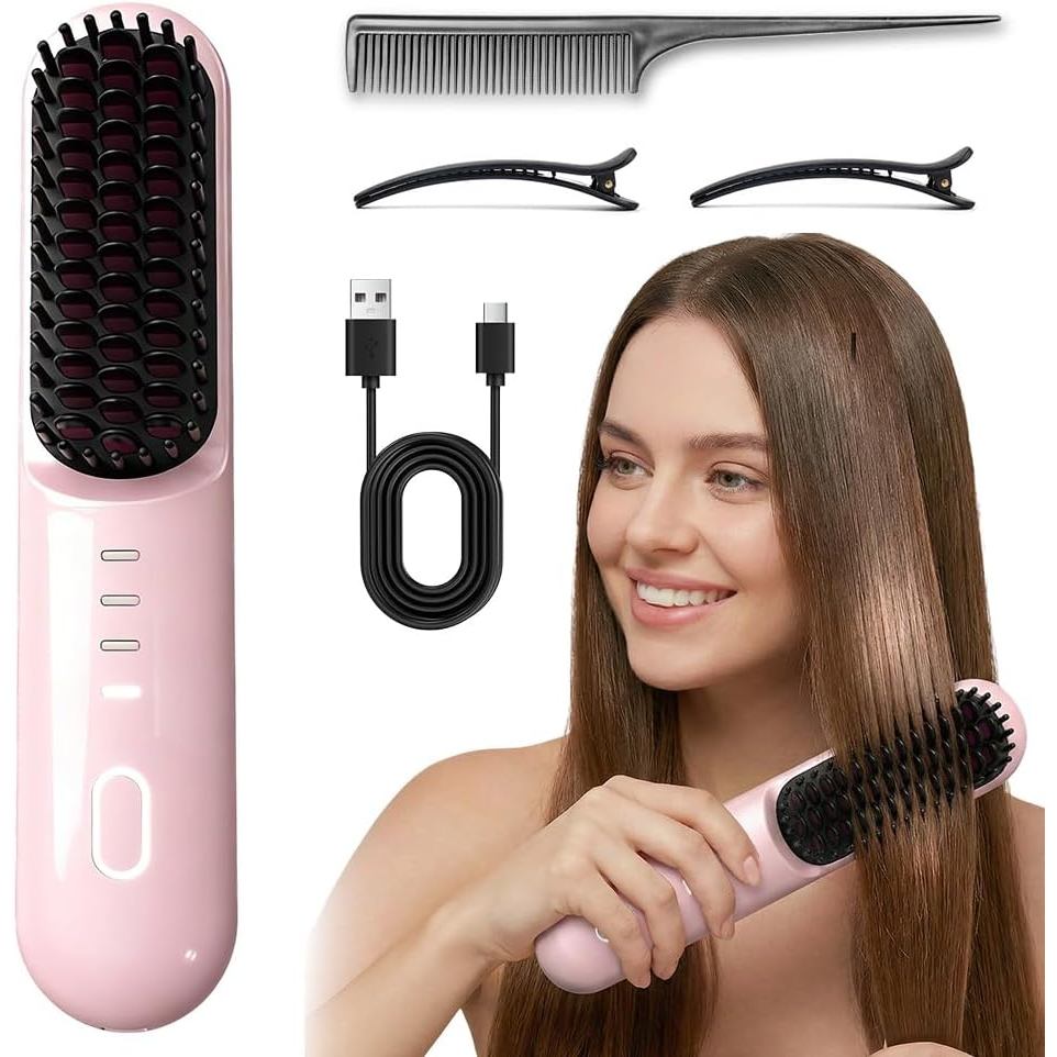 Go Brush Pro para Cabelos Curtos, Nova Escova Alisadora Sem Fio 2026, Escova de Cerâmica com Aquecimento Rápido em 30s e