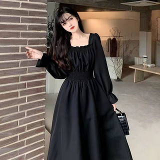 Roupas femininas transfronteiriças Plus Size estilo Hepburn vestido de pescoço quadrado feminino início do outono novo e