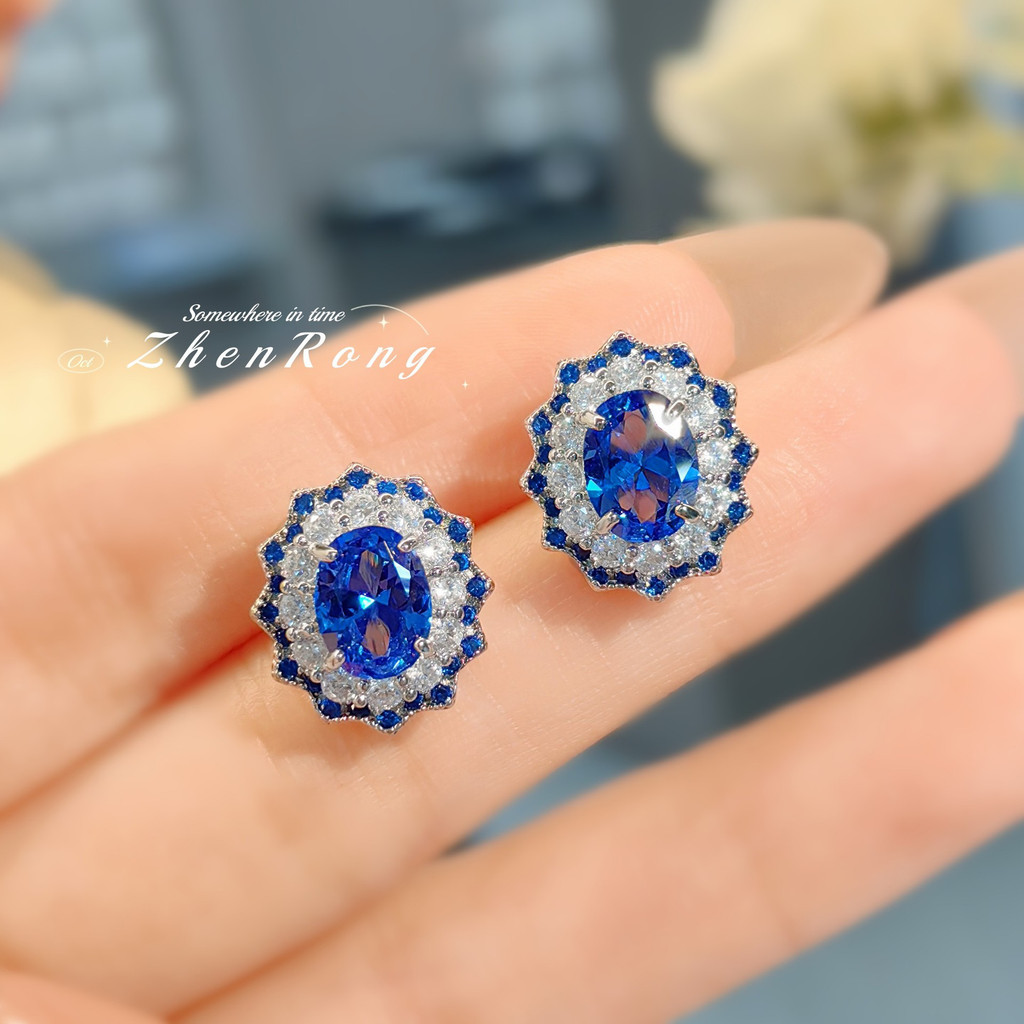 High-End Vintage azul espinélio brincos Super Flash diamante tanzanita safira azul zircão brincos requintado luz brincos