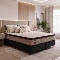 Conjunto Cama Box Espuma Atlanta Bege King 193x203x62