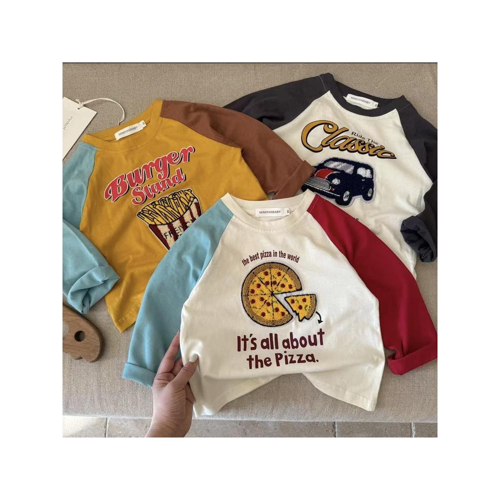 Camiseta infantil de manga comprida 2026 primavera outono meninos desenhos animados bordado na moda legal t bebê criança