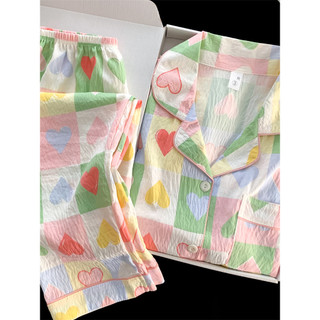 Nuvem pijamas de algodão feminino doce pode usar exterior Cardigan calças terno xadrez impressão dos desenhos animados m