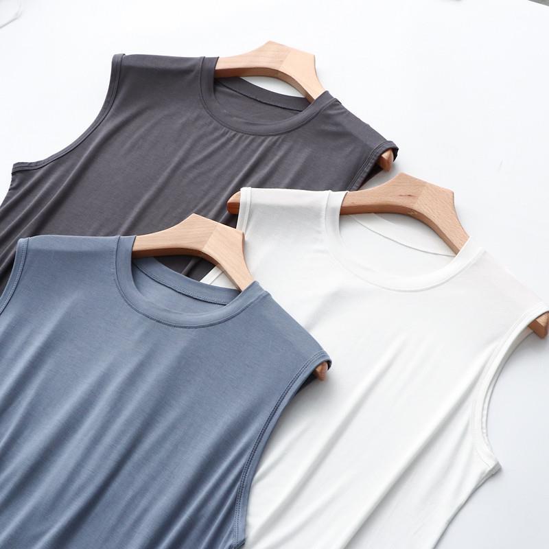 Colete masculino Modal fino em torno do pescoço interior verão sem mangas camadas internas cor sólida All-Match tamanho 