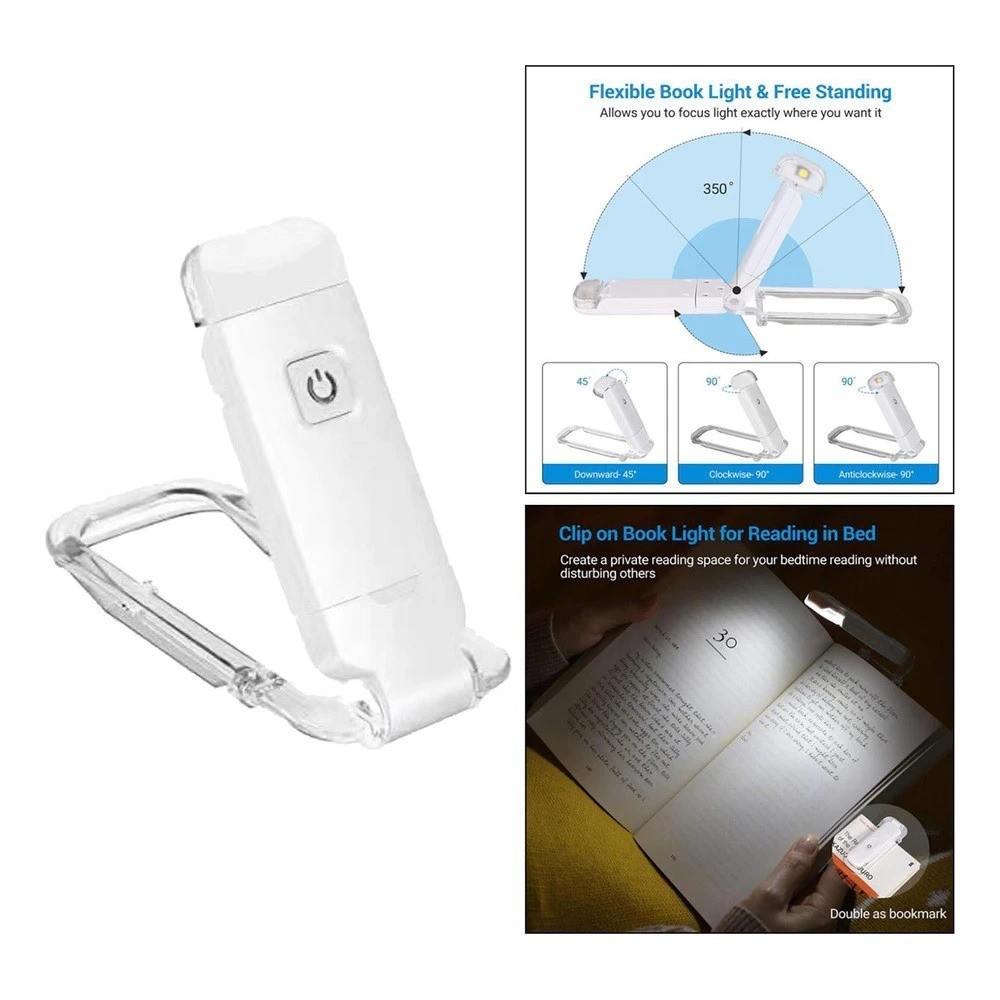 Luminária LED Portátil para Leitura Noturna com Clip USB Recarregável 9 Modos Dobrável