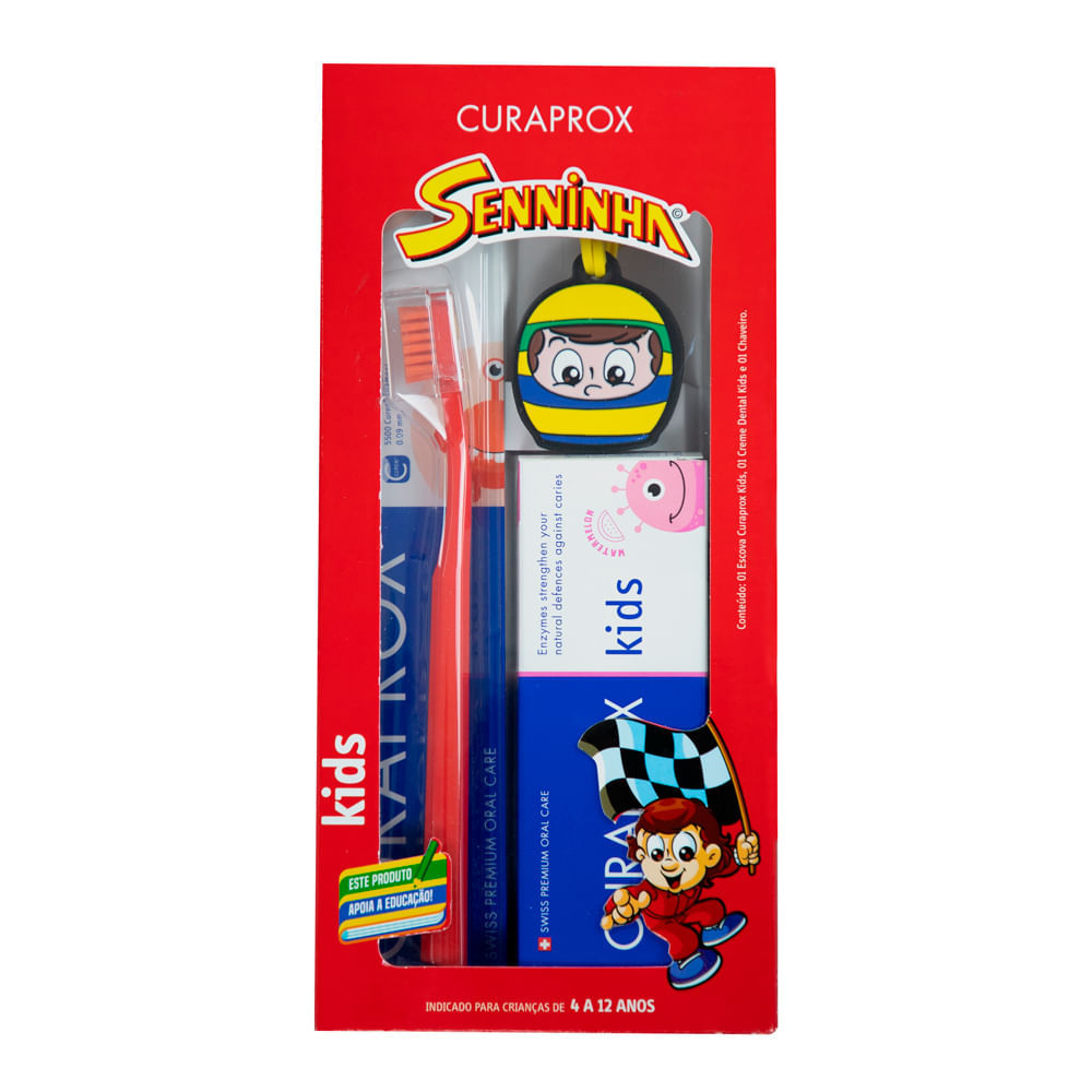 Escova Dental Curaprox Kids Cores Sortidas + Creme Dental Kids e 1 Chaveiro