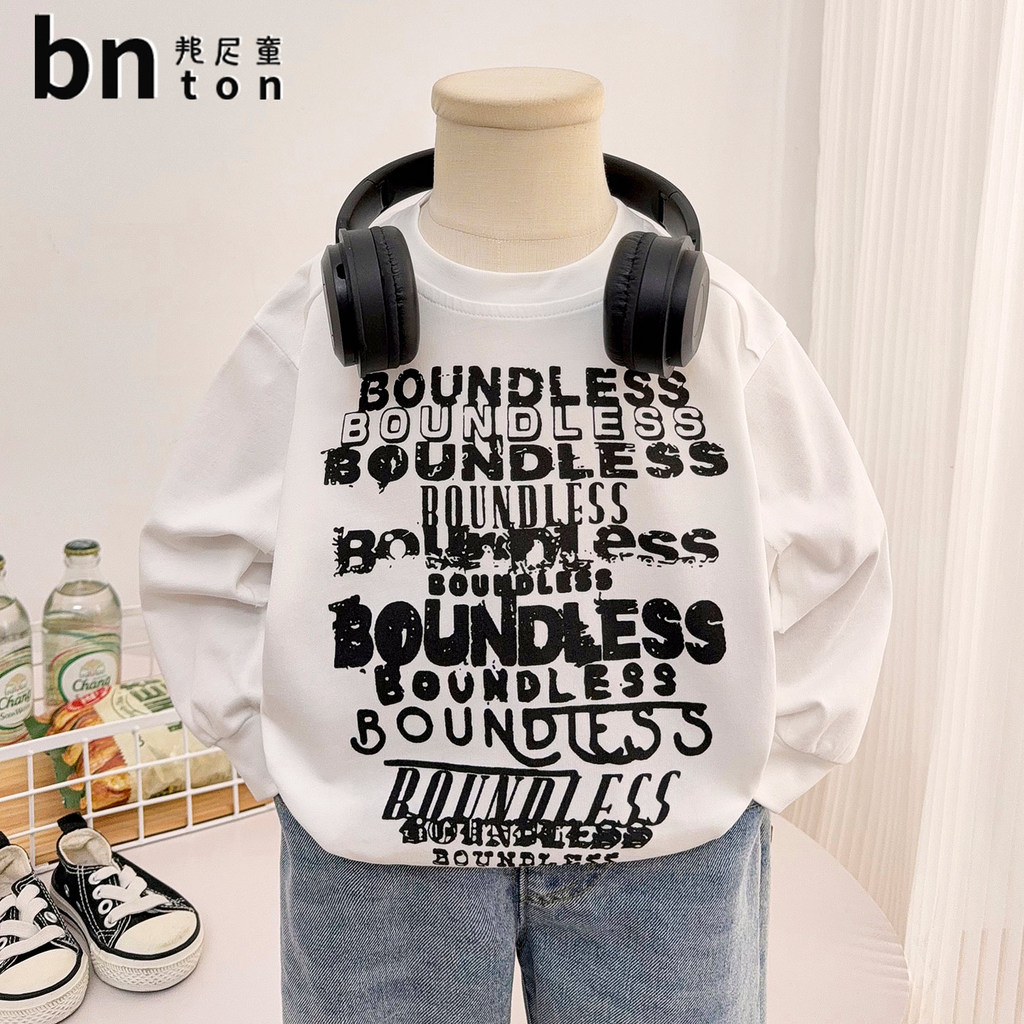 Meninos de manga comprida camiseta primavera outono 2026 novo estilo crianças Wear carta impressa topo bebê em torno do 