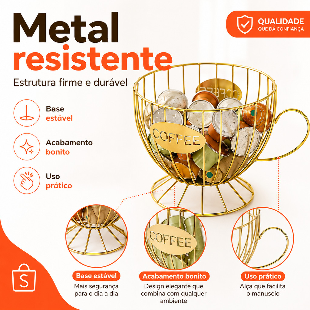 Porta Capsula De Café Dispenser Em Formato De Xícara Decorativa Em Aço Para Casa Escritório