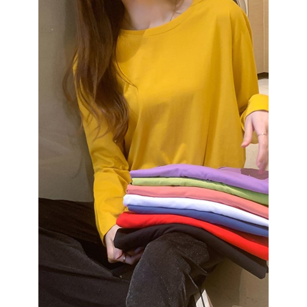 Primavera 2025 novo estilo de manga comprida High-End camiseta feminina simples estilo ocidental tamanho grande início d