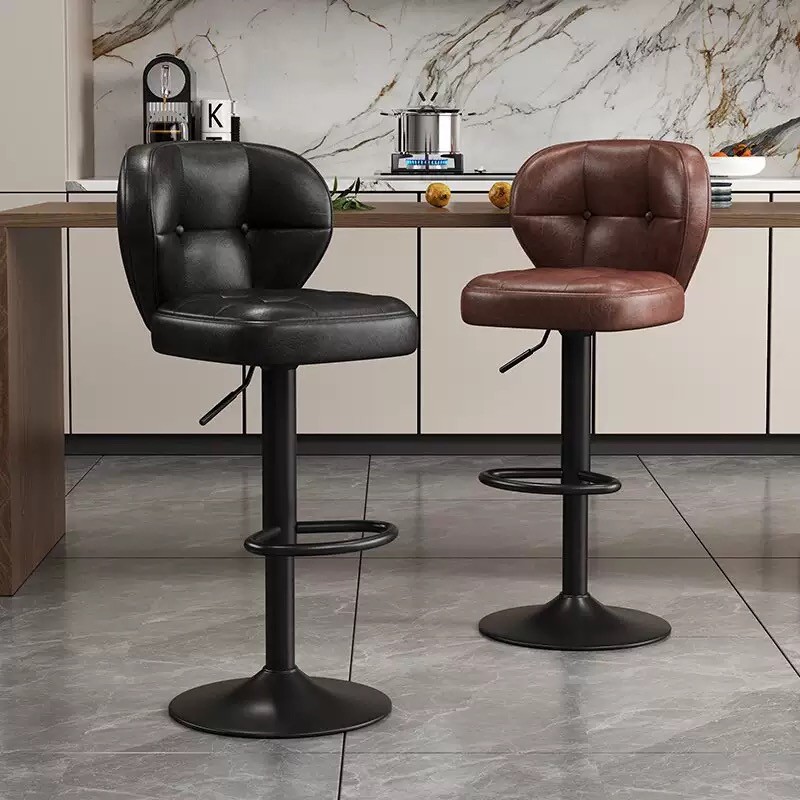 Banqueta Alta Giratória Ajustável, Assento PU Ergonômico, Base Metálica Resistente Para Cozinha e Home Office