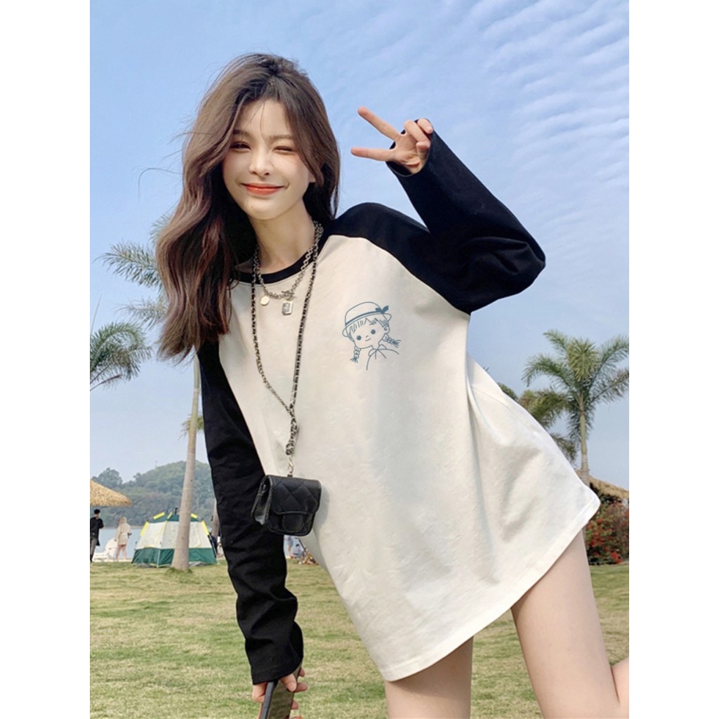 Primavera outono roupas de manga comprida camiseta feminina inverno nicho Design sentido estilo ocidental camisa de fund