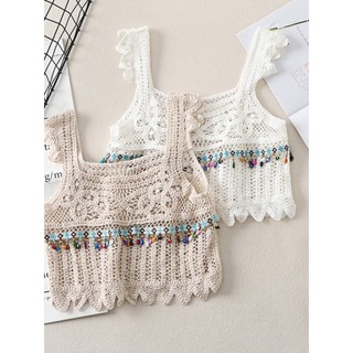 Pescoço quadrado curto topo roupas femininas tailandês boêmio estilo étnico férias viagem praia colete de malha estiling
