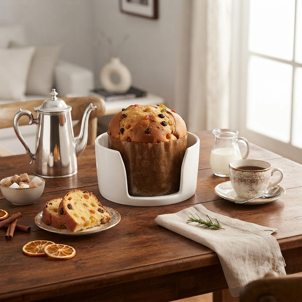 Porta Panetone/Chocotone Cerâmica Branco Mesa Posta Natal Com Abertura Para Servir Ideal Para Mesas De Cafés Scalla