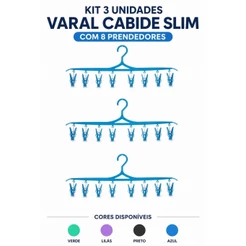 Kit 3 unidades Varal Cabide Slim AmpePlast com 8 Prendedores para Roupas Íntimas Meias e Roupas de Bebê