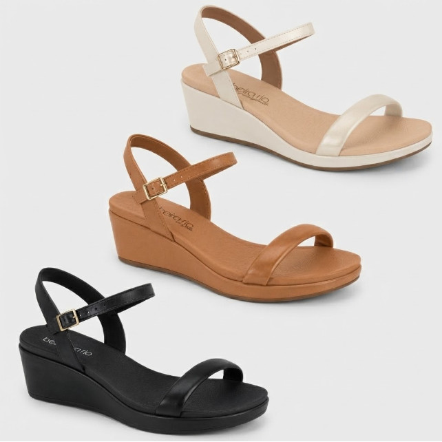 Sandália Feminina Beira Rio Salto Anabela Baixo Conforto Fivela Original