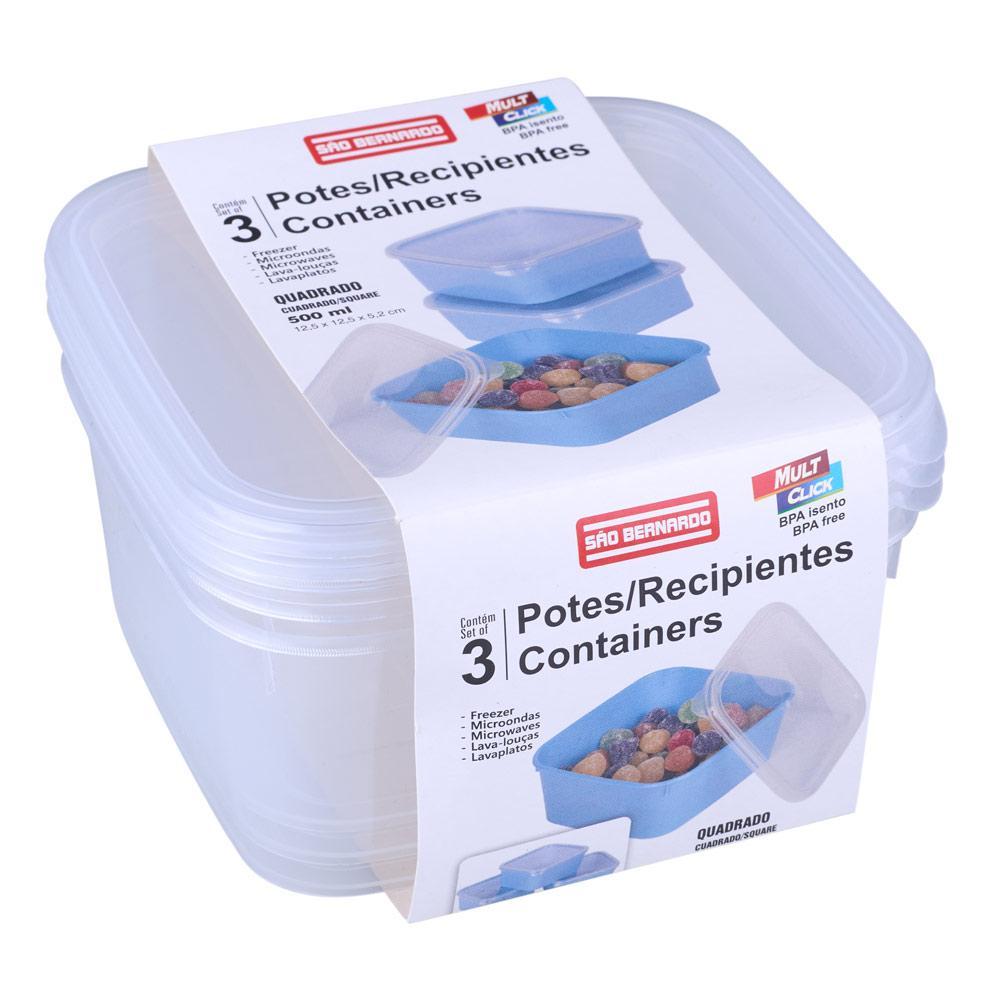 Conjunto 3 Potes Quadrado 500ml Po52-01 São Bernardo