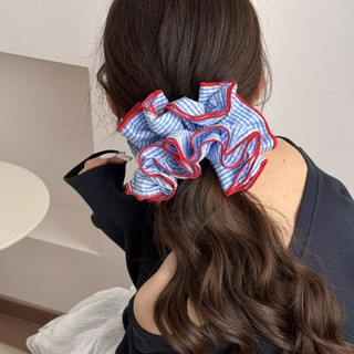 Moda Grande Treliça Azul Corda De Cabelo Laços Scrunchies Acessório Para Mulheres