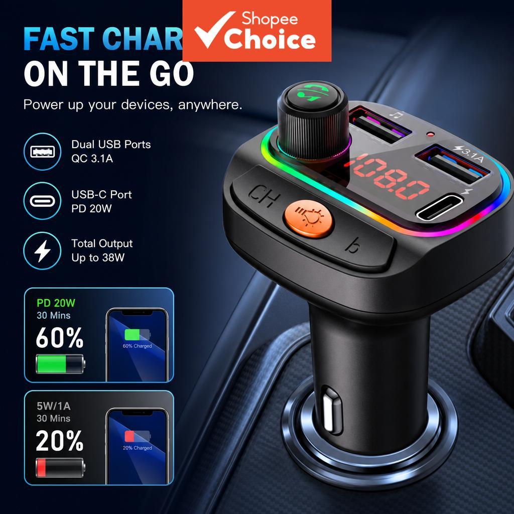 Transmissor FM Bluetooth 5.3 2026, modulador de rádio AUX para carro, reprodutor MP3, adaptador de carregamento rápido,