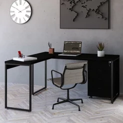 Escrivaninha Mesa Escritório em L Estilo com Gaveteiro Volante 4 Gavetas 150cm Yescasa Preto Ônix Preto Onix