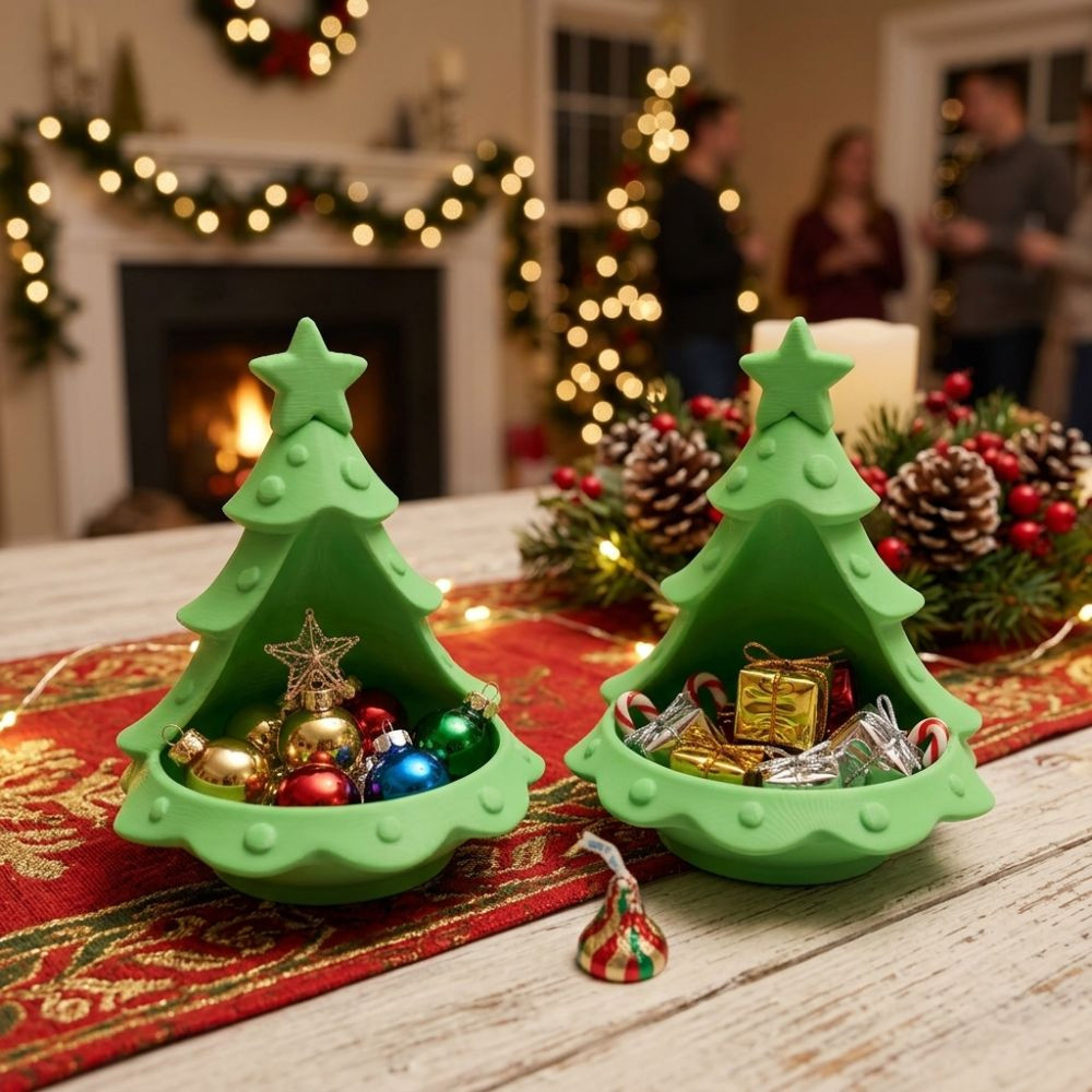 Bandeja De Armazenamento De Árvore De Natal , Suporte De Vela Pequena Com Destaque Superior De Estrela Impressa Em 3D ,