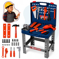 Kit Ferramentas Infantil Completo 53 Peças Mesa Bancada Vira Maleta 2 em 1 Furadeira Parafusadeira Oficina Kizumba