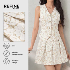 (Refine by Lovito) Elegantes Tops Primavera/verão Damasco Tops ou Calças para Mulheres Bordado Trabalho LR41E329