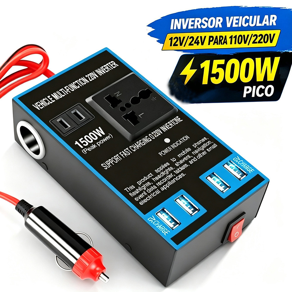 Inversor De Energia Para Carro 12v 24v A 110v 220v 1500w Conversor De Energia Para Carro Com 4 Portas Usb Carregador