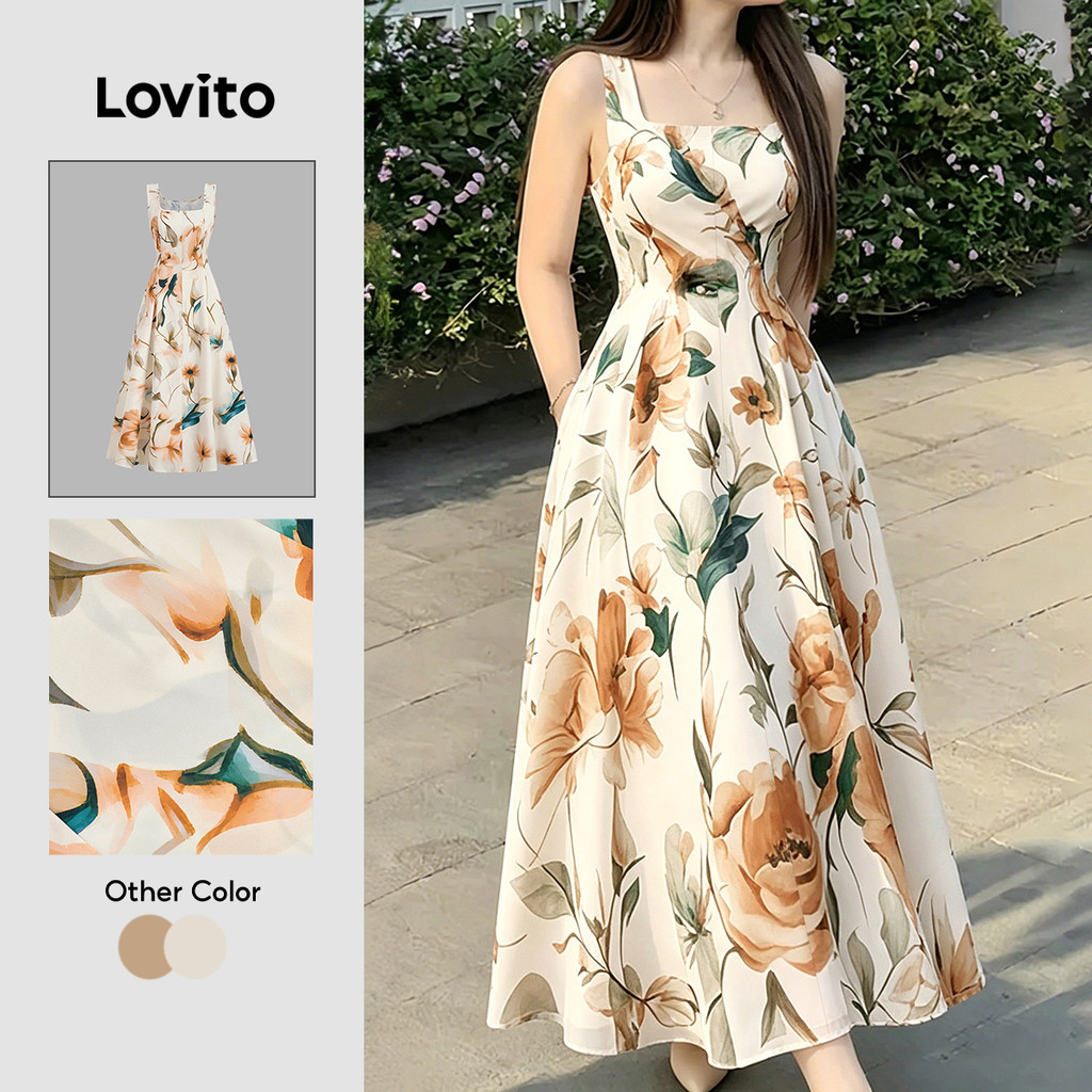 Lovito Padrão de Vestido Elegante com Babados Vestido de Primavera/verão para Mulheres L196ED610