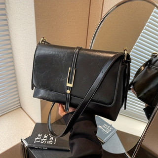 Bolsa mensageiro de ombro feminina retrô clássica: fivela de Metal requintada combinando alça de ombro ajustável moda Co